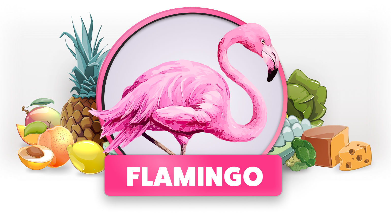 Flamingo with fruits
